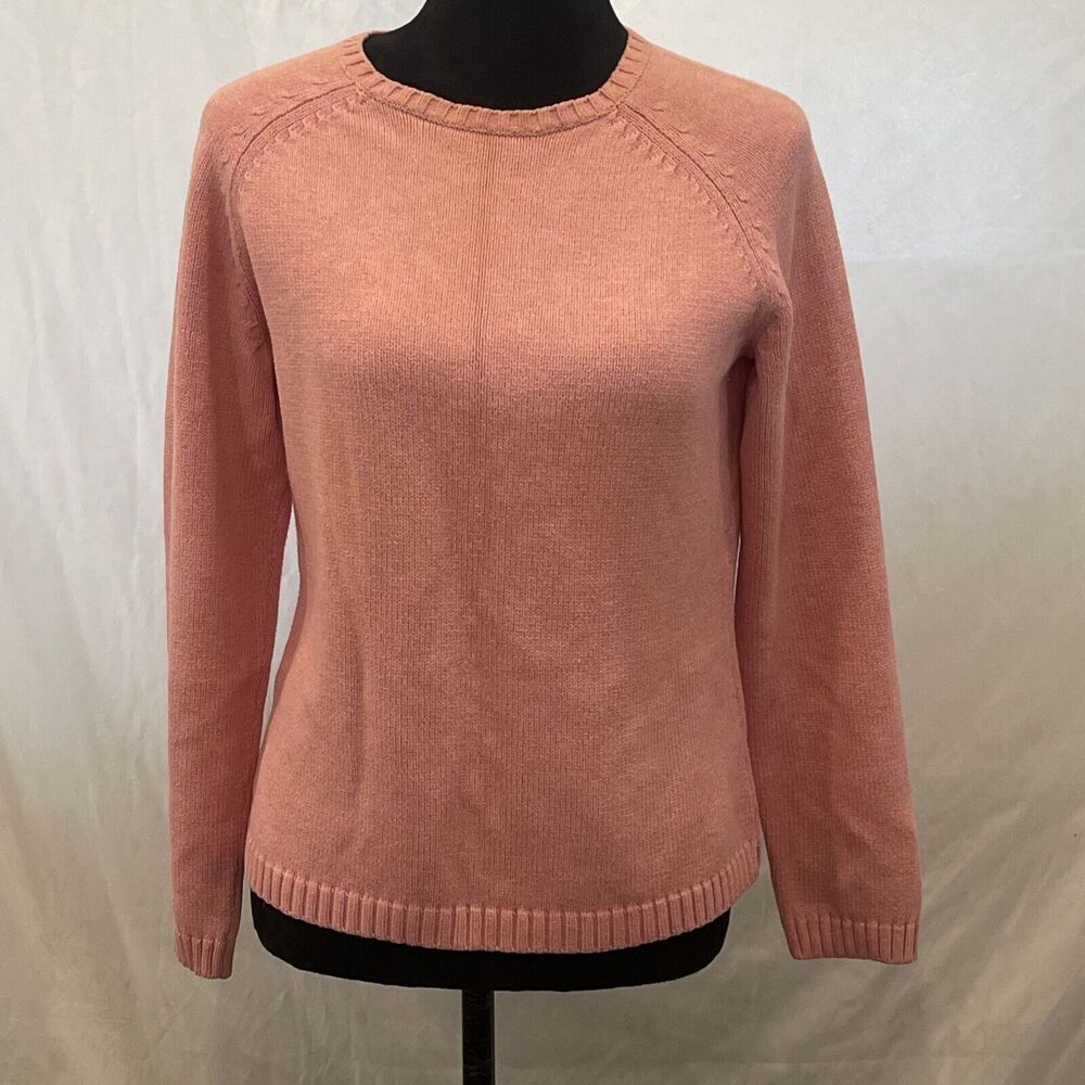 Vintage Y2K 00s Women's LL Bean Sweater Size M Pink Heavy Thick Cotton Knit